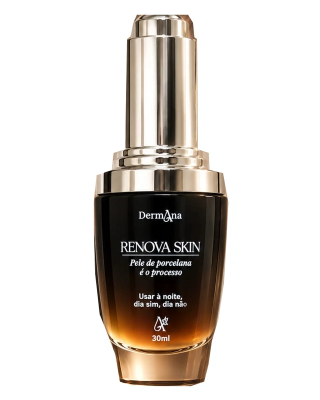 Frasco Renova Skin DermAna, 30 ml, preto e dourado
